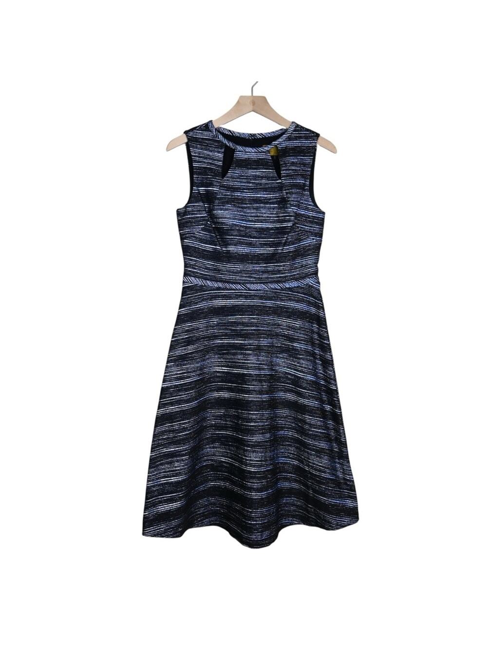 Nicole Miller Women's 6 Metallic Striped Fit & Flare Cutout Lined Dress